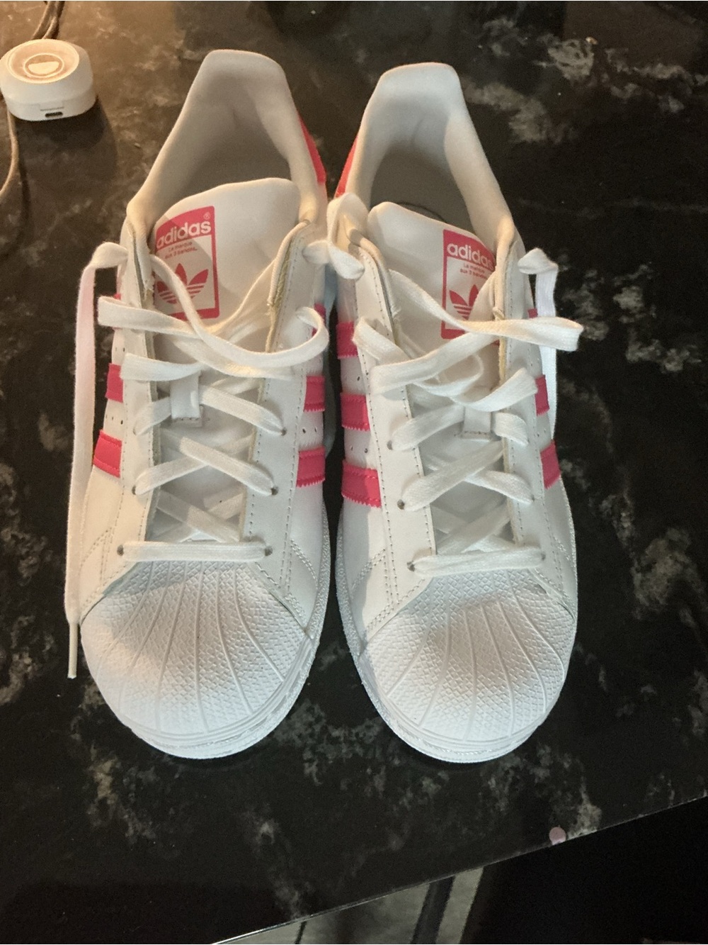 Adidas pink and white super star size 5.5